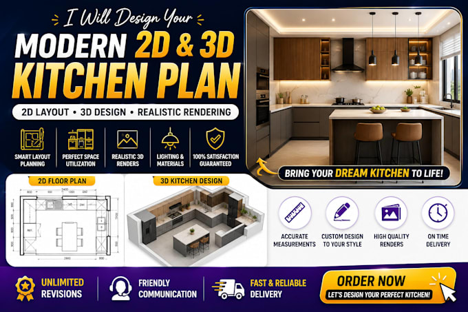design your dream kitchen in 2d plan and 3d visualization