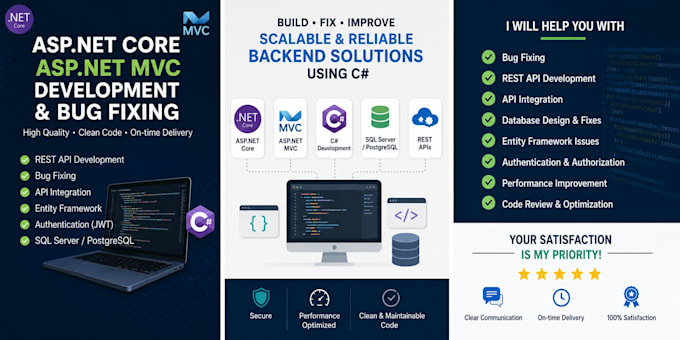 create and fix asp net core, asp net mvc, rest apis, csharp