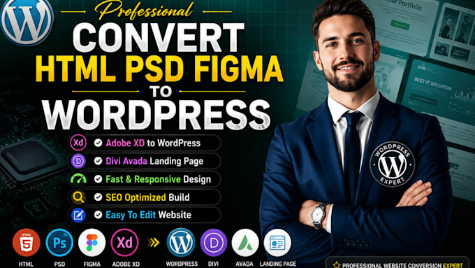 convert html psd figma adobe xd design divi landing page to avada wordpress web