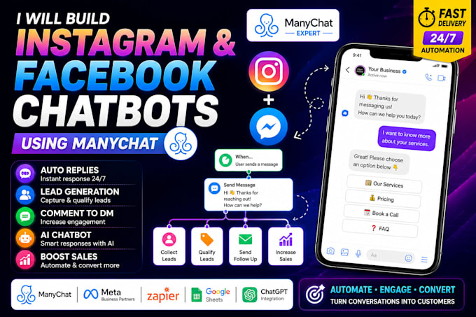 build instagram and facebook chatbots using manychat
