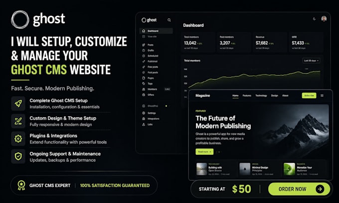 set up your ghost cms blog website, ghost theme professionally
