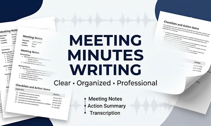 write professional meeting minutes, notes transcription, and action summaries