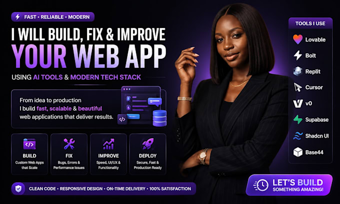 develop and fix mvp web mobile apps loveable, replit, bolt,base 44, supabase ai