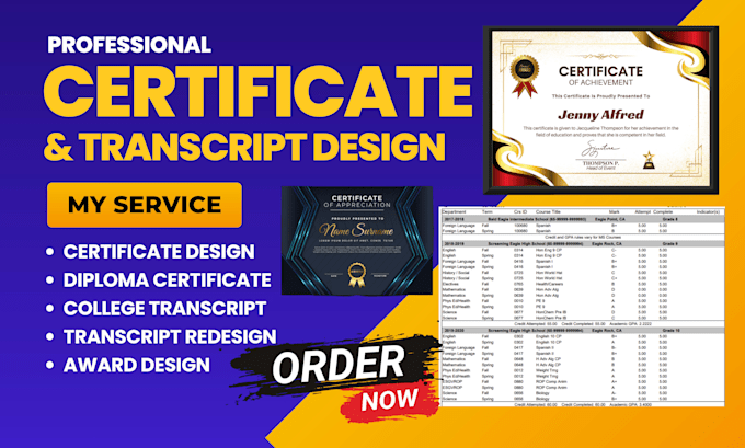 design high school transcript, ged certificate  diploma, and college certificate