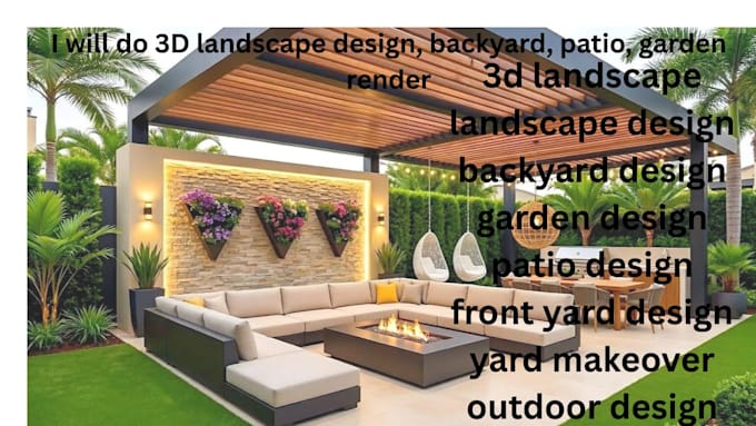 do 3d landscape design backyard patio garden render