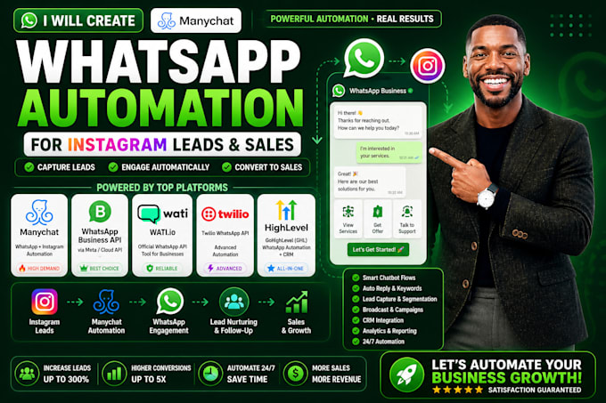setup whatsapp automation ai instagram manychat chatbot leads auto dm n8n expert