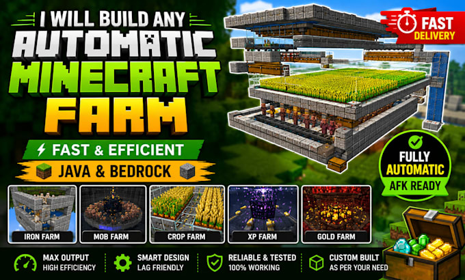 build any automatic minecraft farm fast and efficient java bedrock