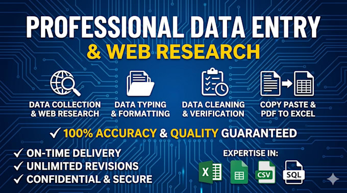 professional data entry, web research, and copy paste tasks