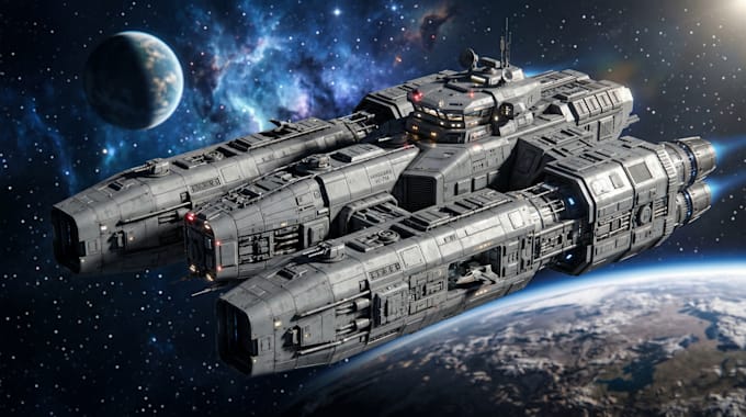 create 3d spaceship model, aircraft, space fighter, fighter jet  and aerospace