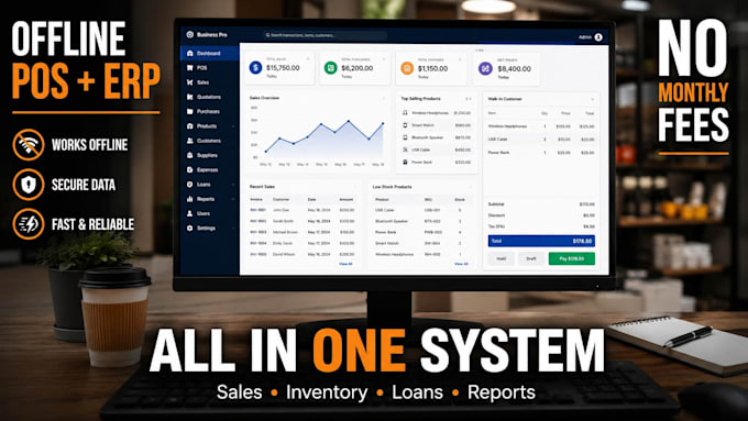 create  full offline  pos management system