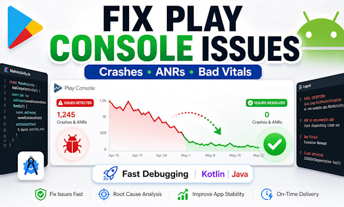 fix android app crashes, anr, bugs and play console issues