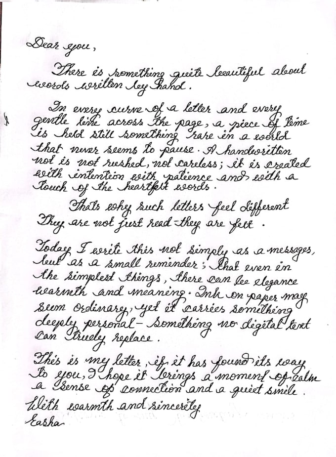 write anything with asthetic cursive or  modest print letter