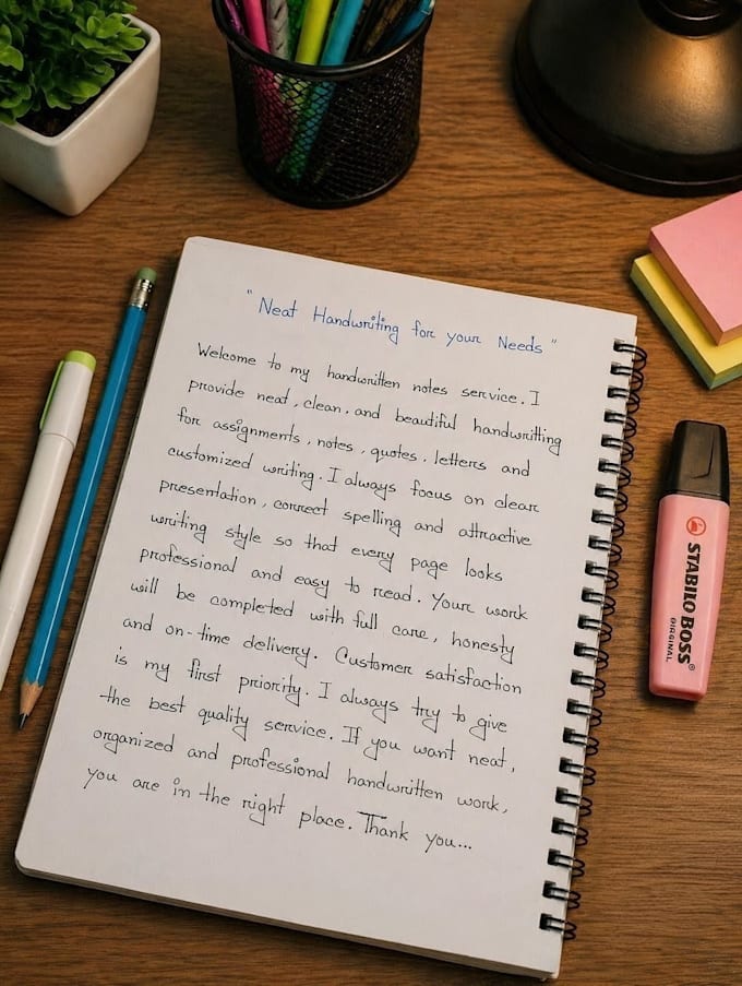 provide neat handwritten notes, assignment writing and handwriting services