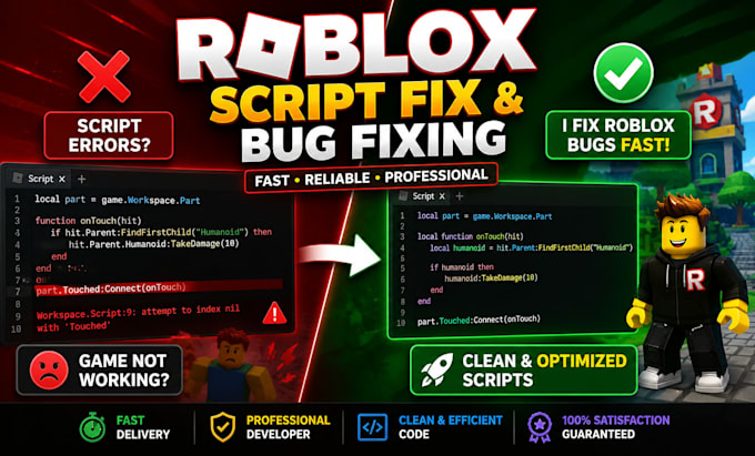 fix bugs and optimize your roblox script or game fast