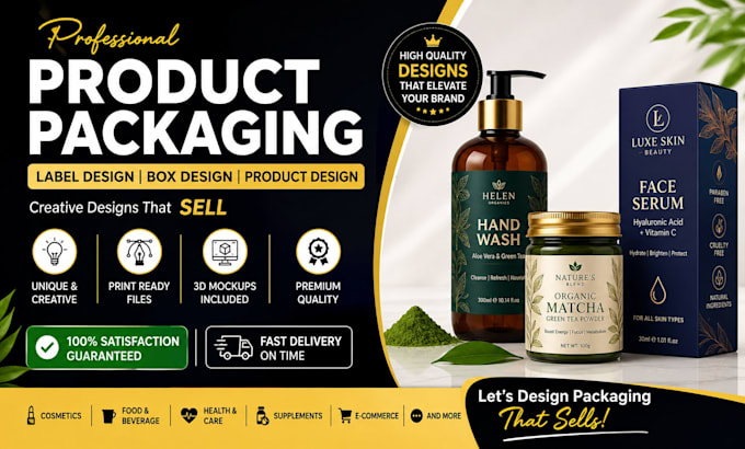 design product packaging, label design and box design