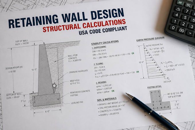 design safe retaining wall with professional structural calculations USA