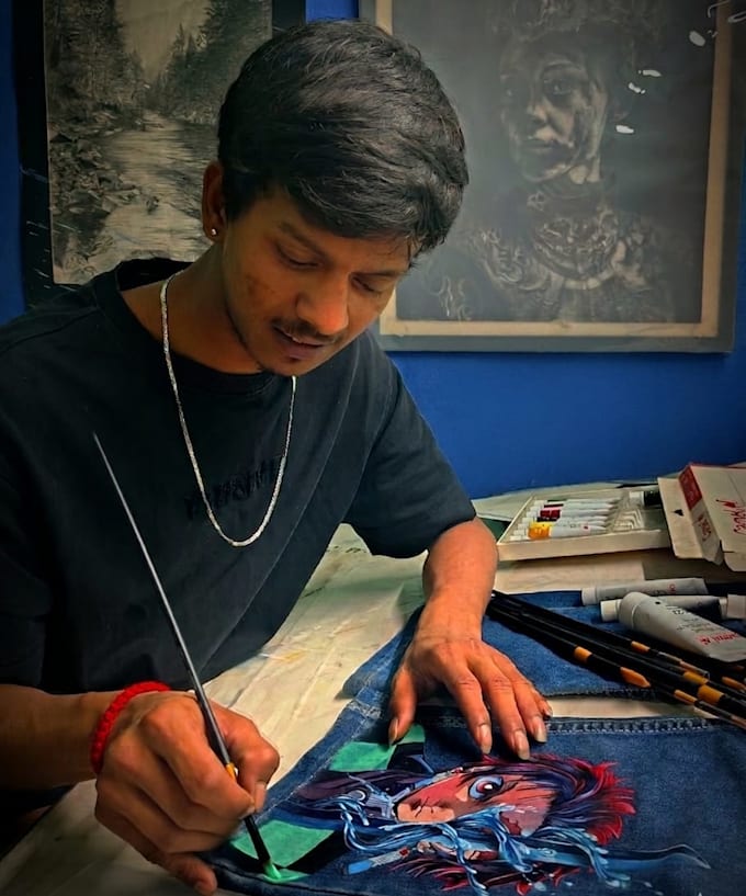 create a charcoal portrait or acrylic paintings