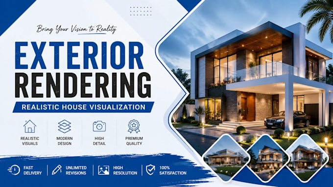 create exterior rendering house design and 3d facade visualization
