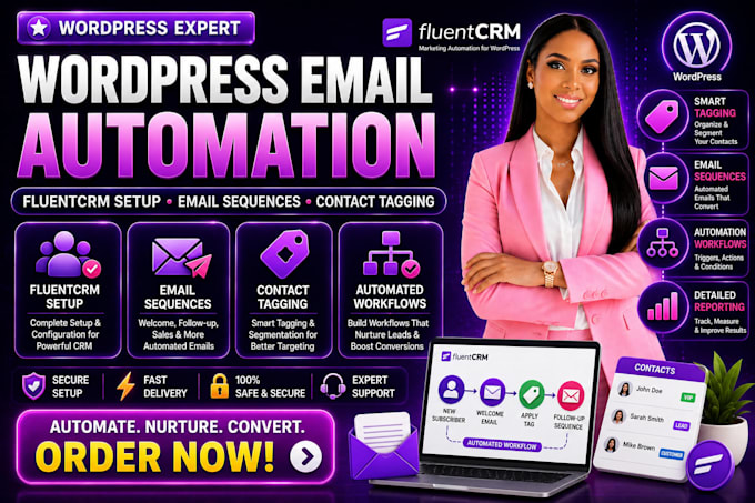 wordpress email automation setup, fluentcrm, email sequences, contact tagging
