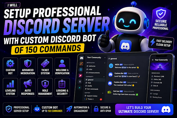 setup professional discord server with custom discord bot discord developer