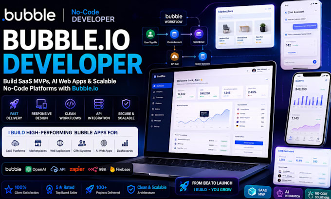 design bubble websites and build mvp saas applications as a bubble app develop