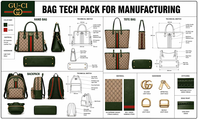create manufacturing ready bag tech pack, handbag, tote bag and backpack design