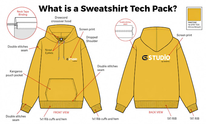 create streetwear hoodie tech pack for manufacturing
