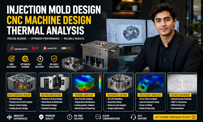 Injection mold design cnc machine mechanical design thermal analysis ...