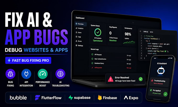 fix ai hallucinations, debug website or app errors and bug fixing pro
