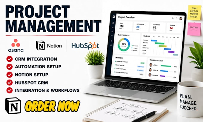 setup asana, notion, hubspot CRM automation, workflow setup and gohighlevel CRM