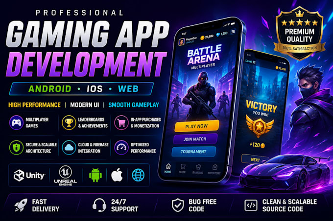 develop a high performance multiplayer gaming app for android, IOS, web
