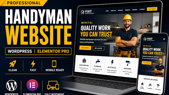 design handyman contractor or cleaning website using wix wordpress elementor pro