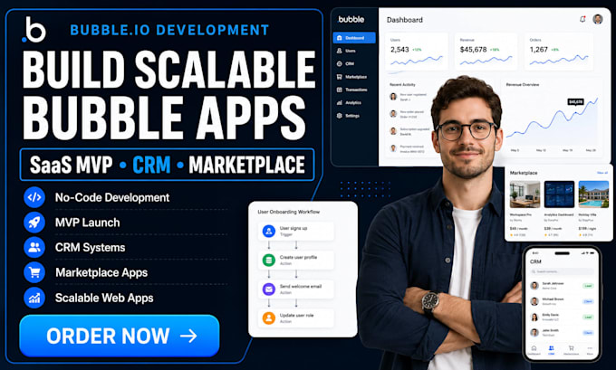 build bubble io saas mvp web app CRM marketplace scalable no code development