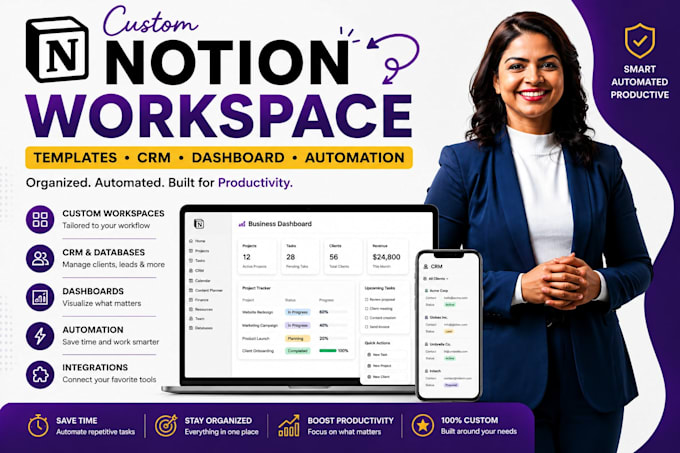 build notion workspace, template, dashboard, crm database automation website