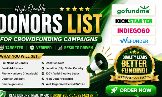 provide targeted  backer donor list kickstarter indiegogo gofundme wefunder