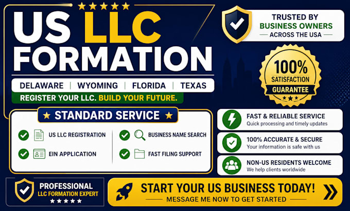 form your delaware, wyoming, florida or texas US llc with ein