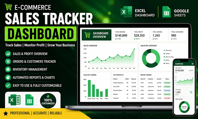 design ecommerce sales tracker spreadsheet dashboard