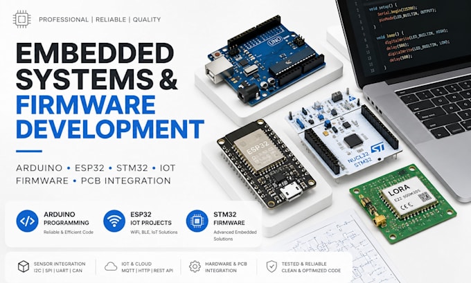develop arduino esp32 stm32 firmware and embedded systems, ble, uart, spi, i2c