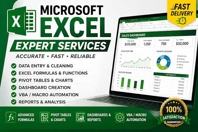 create advanced excel spreadsheets, formulas, and dashboards