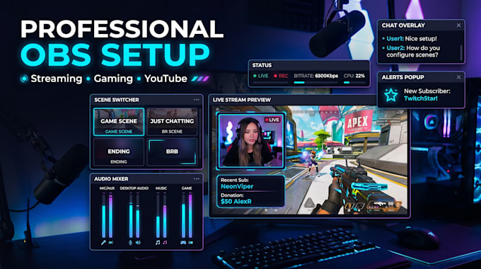 design quality obs streaming scene and optimize your setup for youtube or twitch