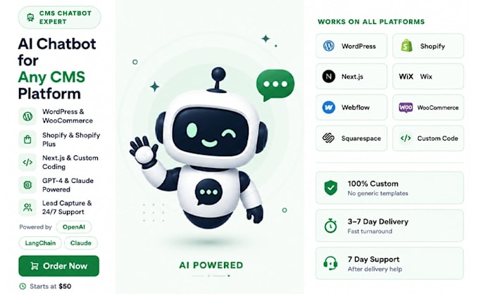 build an ai chatbot for wordpress shopify or any cms website