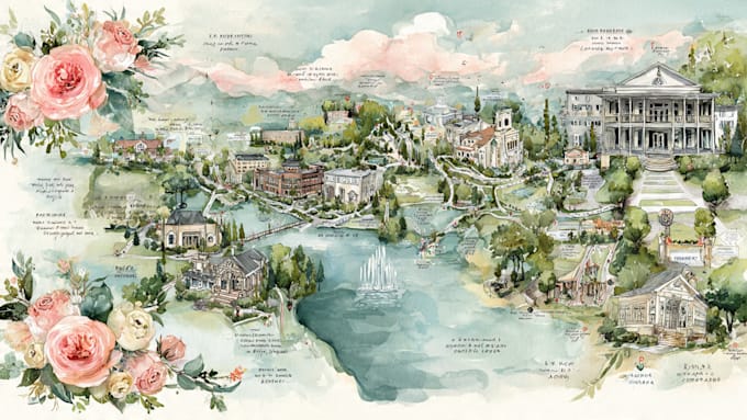 do custom watercolor wedding map