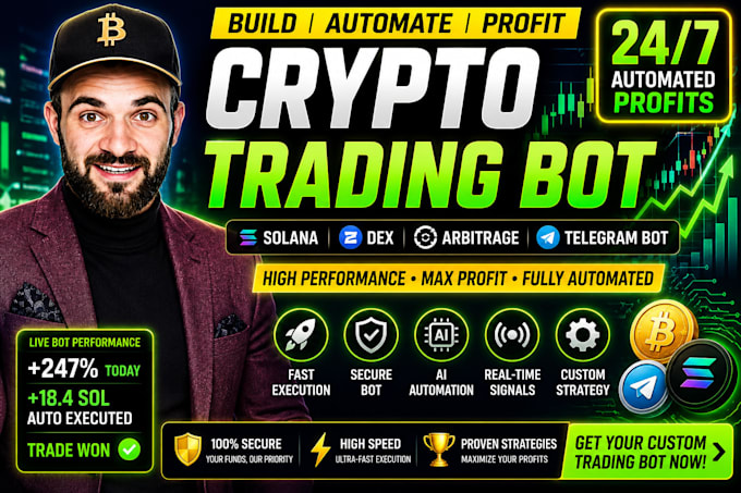 build automated crypto trading bot, arbitrage bot, solana sniper bot, telegram b