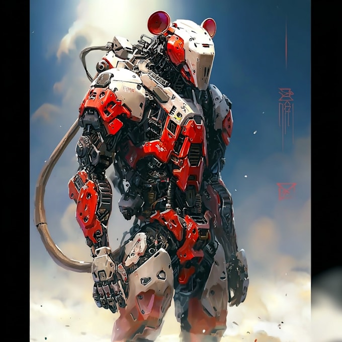 desing a unique mecha robot illustration