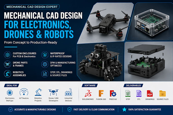 professional mechanical cad design for electronics drones and robots