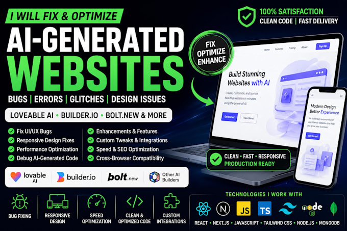 fix bugs and issues in ai generated websites, loveable, builder io, bolt new
