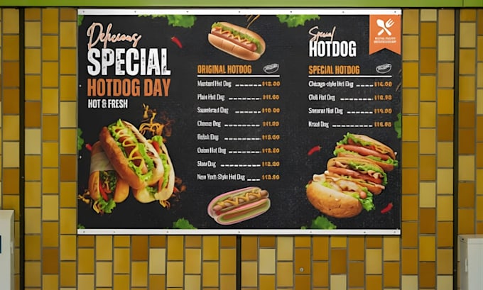 design digital menu board, animated TV menu for restaurant
