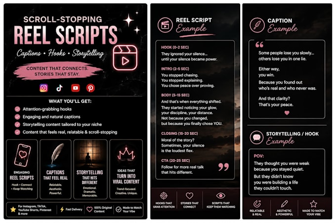 create engaging reel scripts, storytelling, and captions
