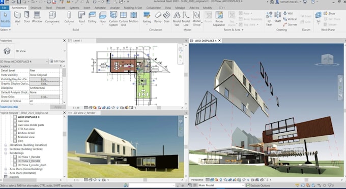 do revit bim modeling, 2d drawings, 3d modeling and rendering
