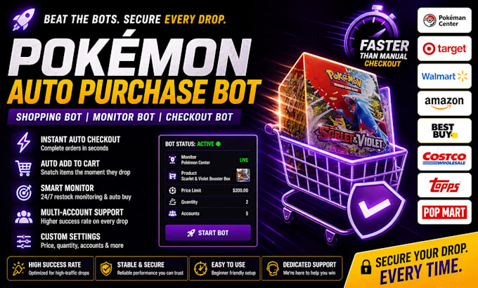 custom auto checkout bot walmart bot  pokemon bot auto buying bot target bot